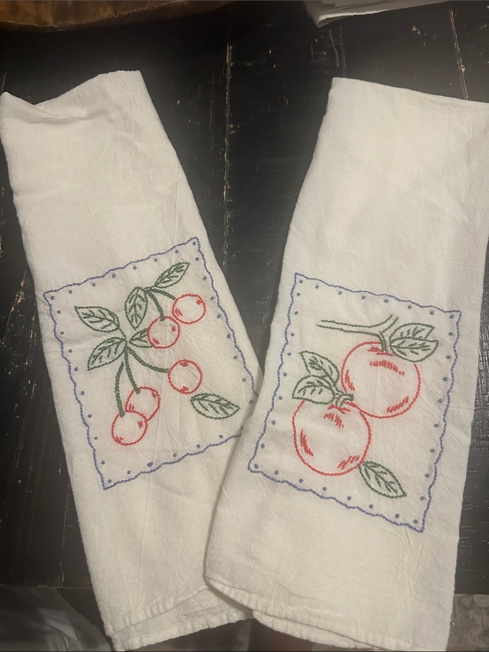 2 vintage embroidered Tea Towels Handmade